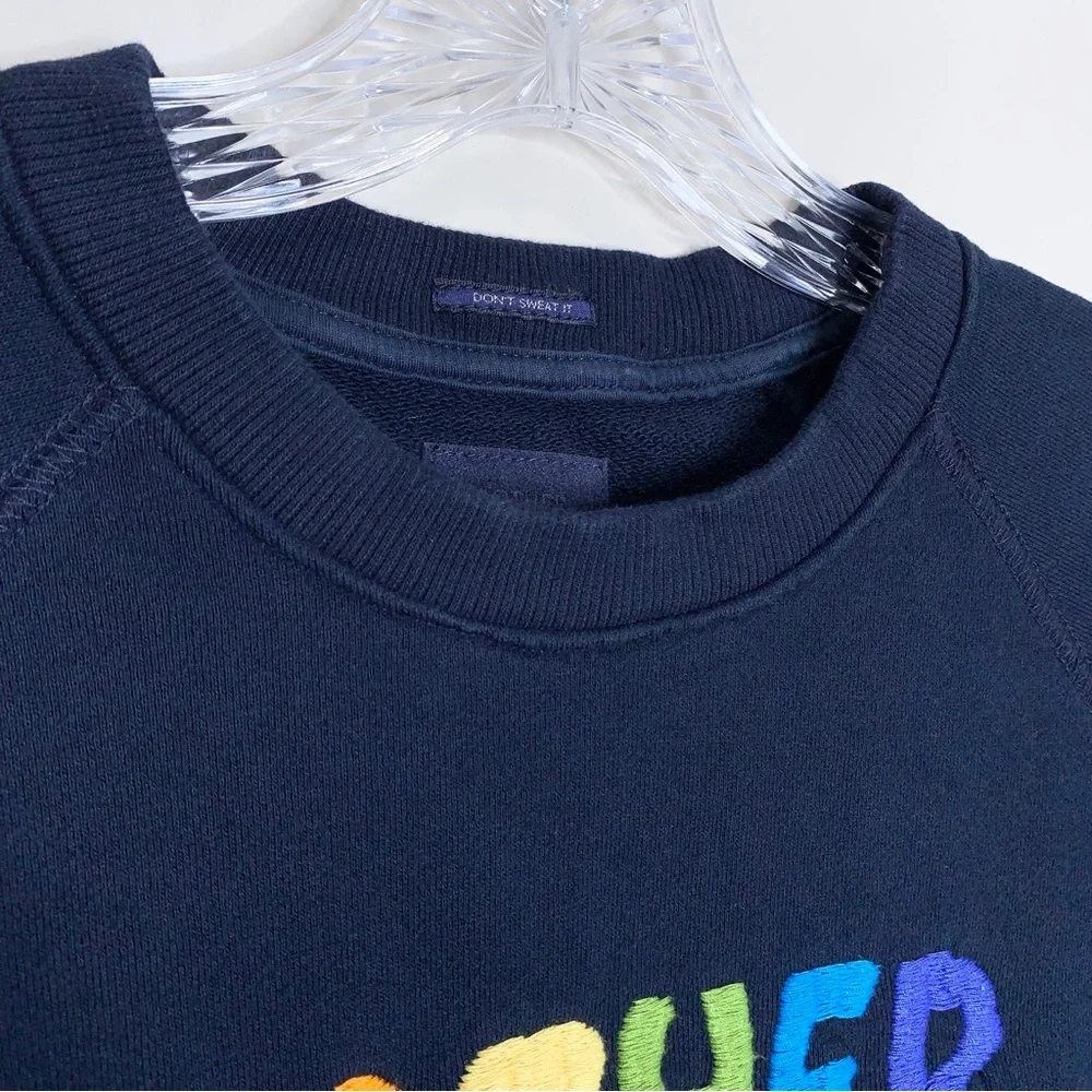 Mother The Raw Sleeve Square Sweatshirt Top *Goes South* Navy Rainbow Sz S - Picture 6 of 14
